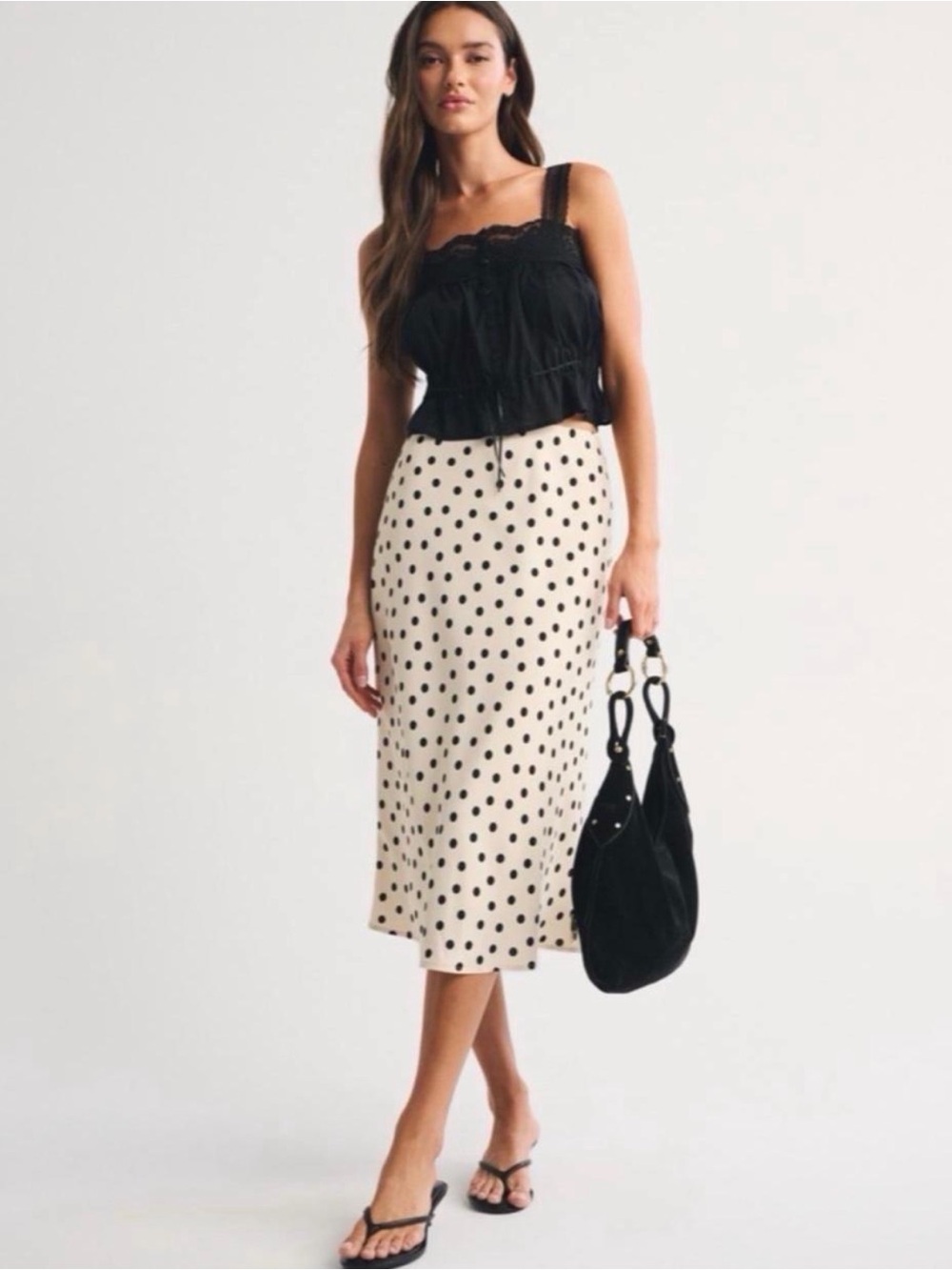 Abercrombie and Fitch White Polka Dot Midi Skirt Size Small